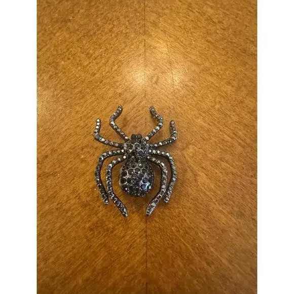Spider Shaped Black Rhinestone Brooch Pin - Picture 1 of 3